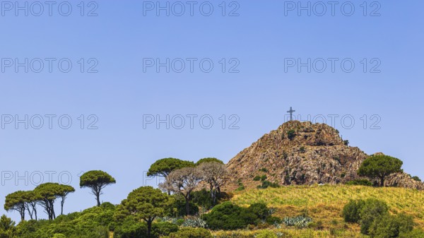 Giant steel cross on Monte Mar di Capanna, above Porto Azzurro, Elba Island, Tuscan Archipelago