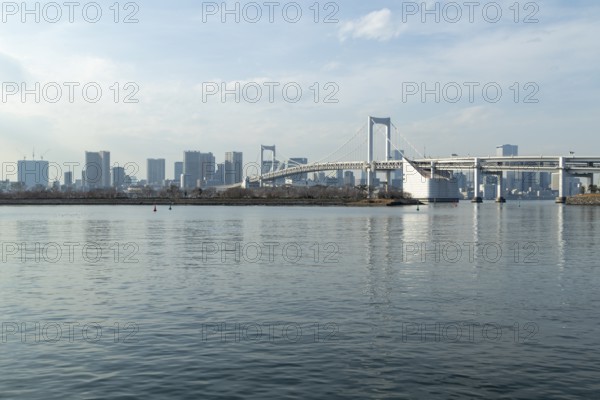 Landmark, Architecture, View of the Rainbow Brigde over Tokyo Bay, Odaiba, Minato City, Tokyo,