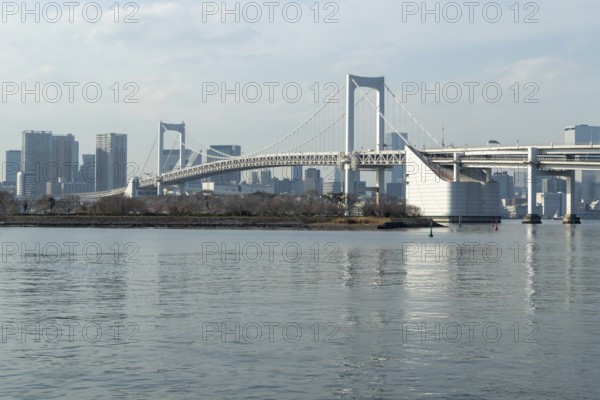 Landmark, Architecture, View of the Rainbow Brigde over Tokyo Bay, Odaiba, Minato City, Tokyo,