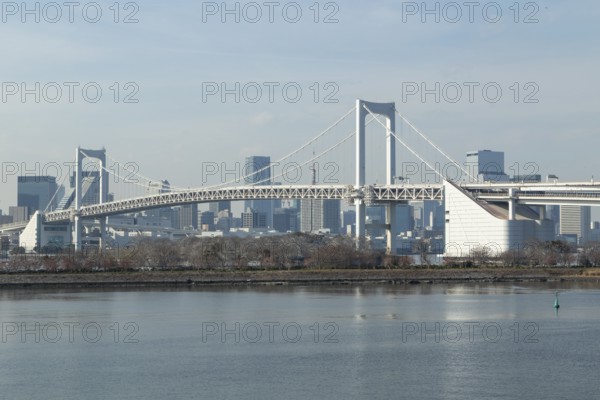 Landmark, Architecture, View of the Rainbow Brigde over Tokyo Bay, Odaiba, Minato City, Tokyo,