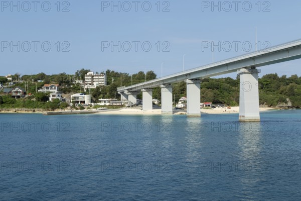 Architecture, Sesoko Bridge and Anchi-hama Beach, sandy beach of Sesoko-jima, Sesoko Island,