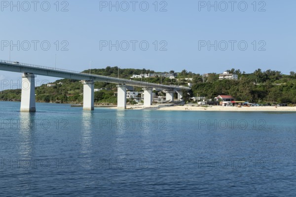 Architecture, Sesoko Bridge and Anchi-hama Beach, sandy beach of Sesoko-jima, Sesoko Island,