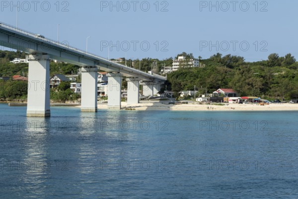 Architecture, Sesoko Bridge and Anchi-hama Beach, sandy beach of Sesoko-jima, Sesoko Island,