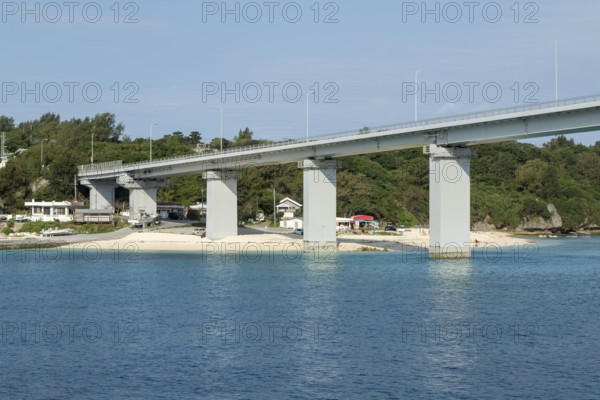 Architecture, Sesoko Bridge and Anchi-hama Beach, sandy beach of Sesoko-jima, Sesoko Island,