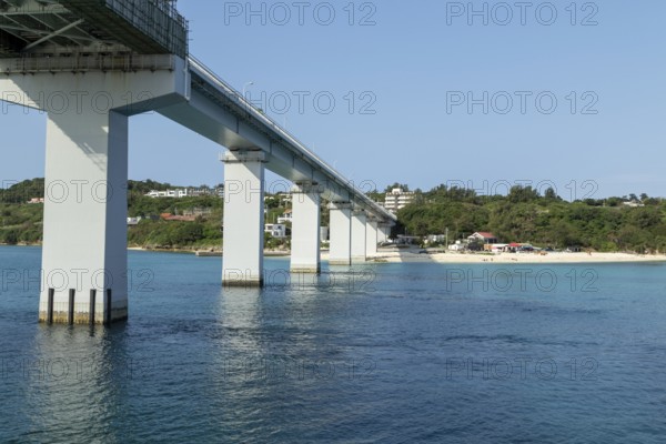 Architecture, Sesoko Bridge and Anchi-hama Beach, sandy beach of Sesoko-jima, Sesoko Island,
