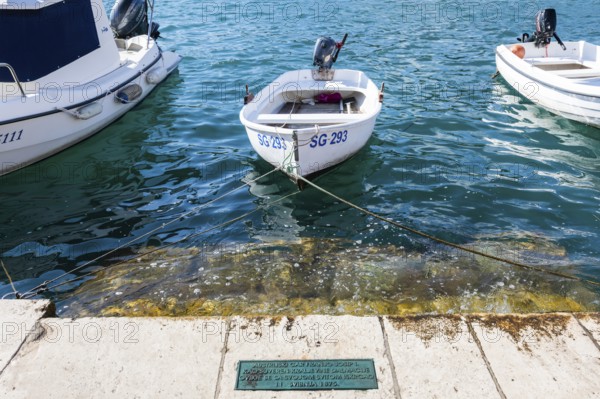 Plaque commemorating the visit of Emperor Franz Josef, harbour of Starigrad, Starigrad, island of