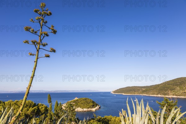 View from the island of Vis to the island of Hvar, small offshore island in the bay of the town of