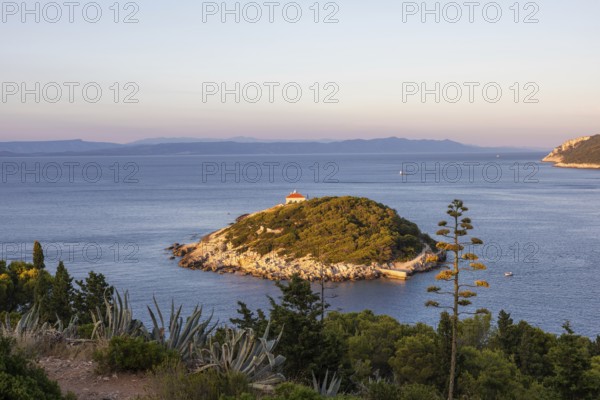 View from the island of Vis to the island of Hvar, small offshore island in the bay of the town of