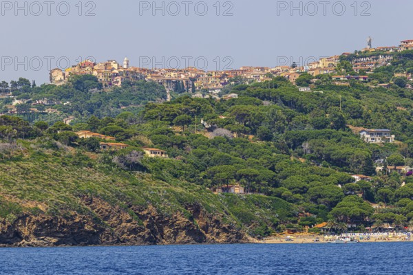 The village of Capoliveri on a mountain ridge, Elba Island, Tuscan Archipelago National Park,