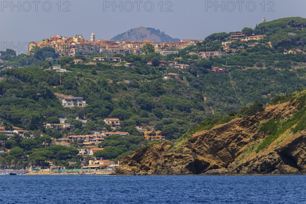 The village of Innamorata with beach, above the village of Capoliveri, Elba Island, Tuscan