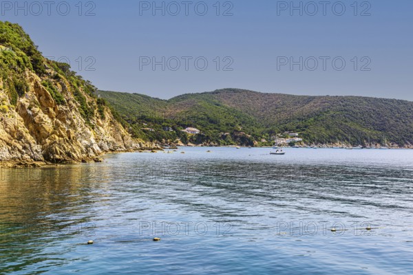 Rocky cliffs in the Golfo di Viticcio, Elba Island, Tuscan Archipelago National Park, Tuscany,
