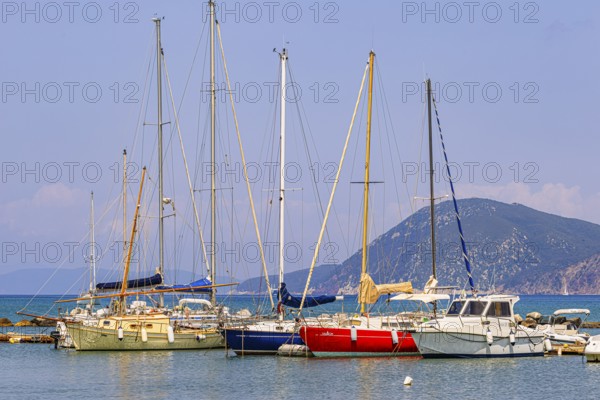 Sailing yachts anchored in the harbour of San Giovanni, Elba Island, Tuscan Archipelago National