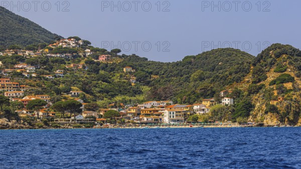 The village of Sant' Andrea with beach, Elba Island, Tuscan Archipelago National Park, Tuscany,