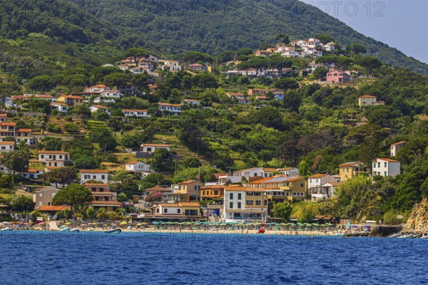 The village of Sant' Andrea with beach, Elba Island, Tuscan Archipelago National Park, Tuscany,