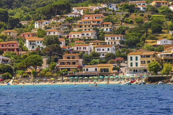 The village of Sant' Andrea with beach, Elba Island, Tuscan Archipelago National Park, Tuscany,