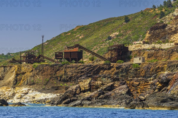 Ruins of a former iron ore mine at Punta Calamita, Elba Island, Tuscan Archipelago National Park,