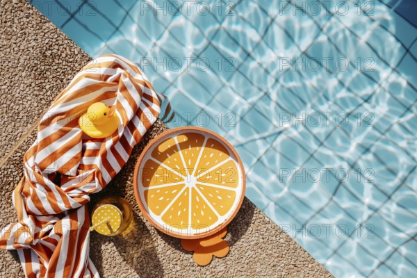 Pool edge with orange, summery props