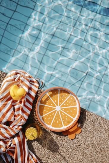Pool edge with orange, summery props