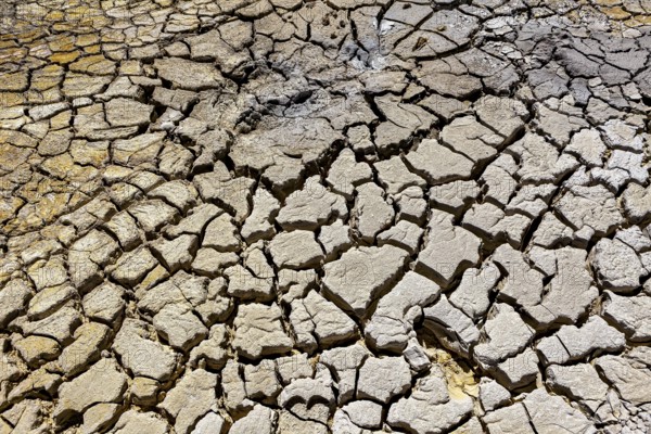Cracked and dry soil in a volcanic environment, the mud volcanoes and fumaroles on the Altiplano in