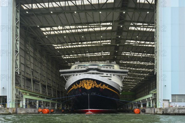 Disney Adventure cruise ship, shipyard hall, Wismar