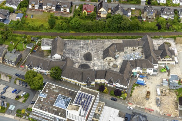 Aerial view, demolition of the former Eins-A complex on Schulstrasse, Bad Berleburg, Wittgensteiner