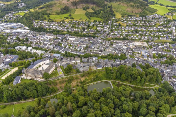 Aerial view, castle and local view residential area, Johannes-Althusius-Gymnasium, district court