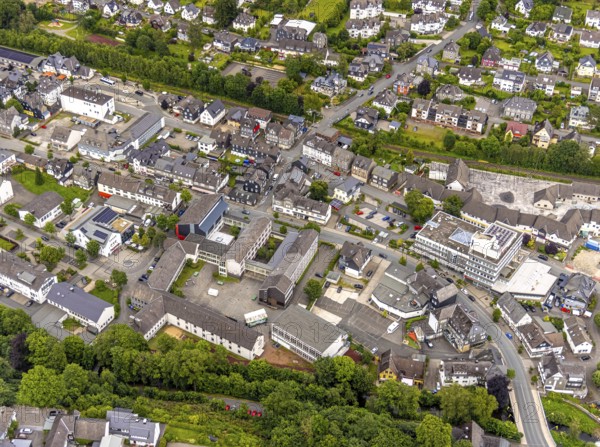 Aerial view, Johannes-Althusius-Gymnasium, district court and police station, St. Marien church,