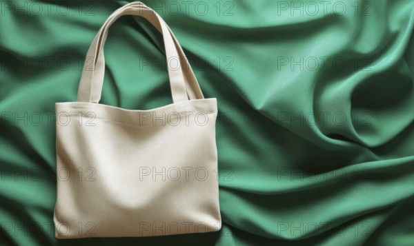 A white purse is on a green background. The purse is empty and the background is a bright green