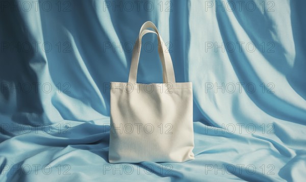 A white purse is on a blue background. The purse is the main focus of the image. The blue