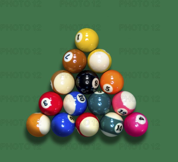Cue sports scenery with billiard balls in green ambiance