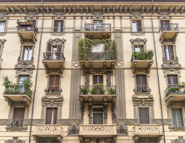 Historic ornamented house facade seen in La Spezia, a city in the southern part of the Liguria