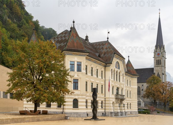 Impression around the government building in Vaduz, the capital city of Liechtenstein at autumn