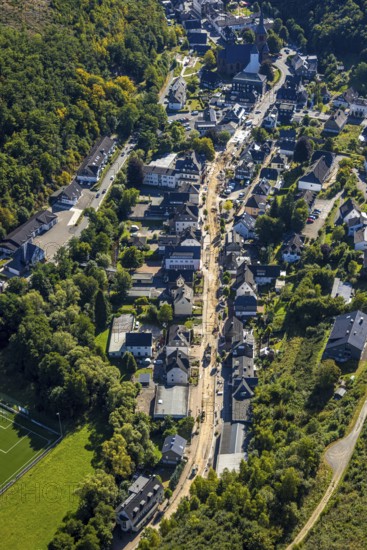 Aerial view, Hundemstraße road works with closure, residential area and above the St.Peter and Paul