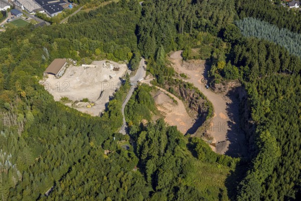 Aerial view, quarry Behle Am Königsberg in the forest area, Würdinghausen, Kirchhundem, Sauerland,