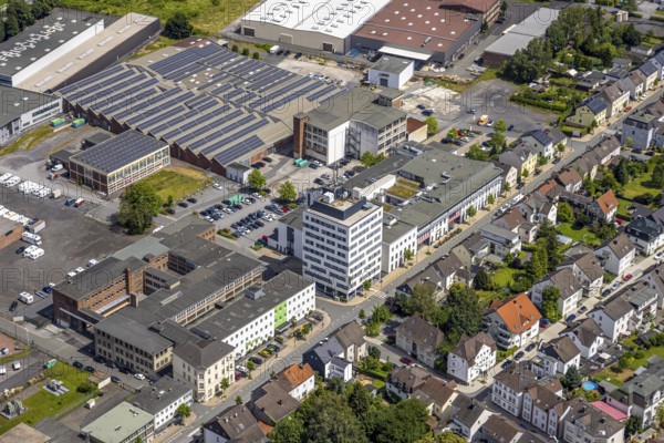 Aerial view, commercial area Möhnestraße, EGG Elektrogroßhandel GmbH Elektrogroßhandel, Neheim,