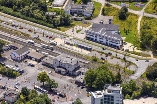 Aerial view, Arnsberg-Neheim-Hüsten railway station, Hüsten, Arnsberg, Sauerland, North