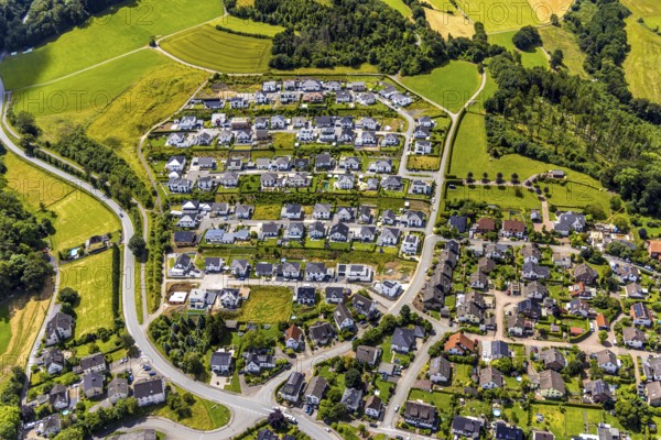 Aerial view, new housing estate Sternhelle-Ost, Am Spielberg, Herdringen, Arnsberg, Sauerland,
