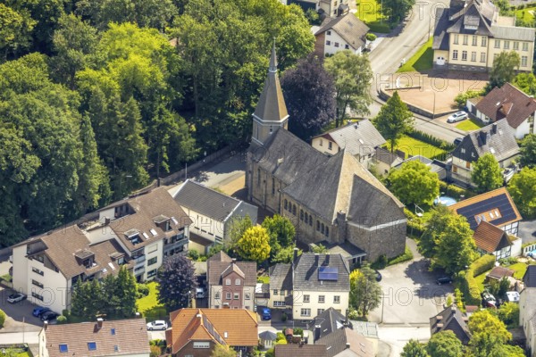 Aerial view, Church of St. Antonius Einsiedler and St. Vitus in the Ostentor residential area,