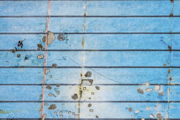 Aerial view, outdoor pool Neheim, cleaning of the pool, shapes and colours, Neheim, Arnsberg,