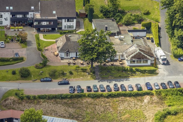 Aerial view, Rodelhaus Hotel and Restaurant, next to the Dorint Hotel, Neheim, Arnsberg, Sauerland,