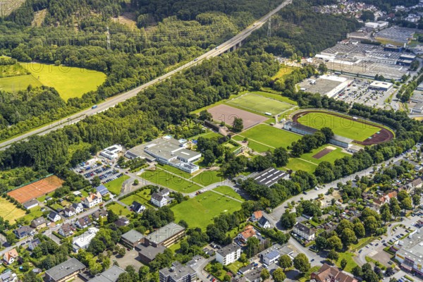 Aerial view, Solepark Große Wiese Freizeitbad Naß, sunbathing lawn and swimming pool, Gradierwerk