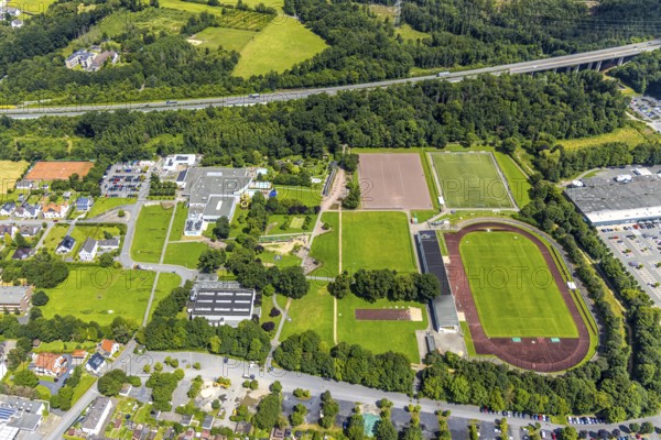 Aerial view, Solepark Große Wiese Freizeitbad Naß, sunbathing lawn and swimming pool, Gradierwerk