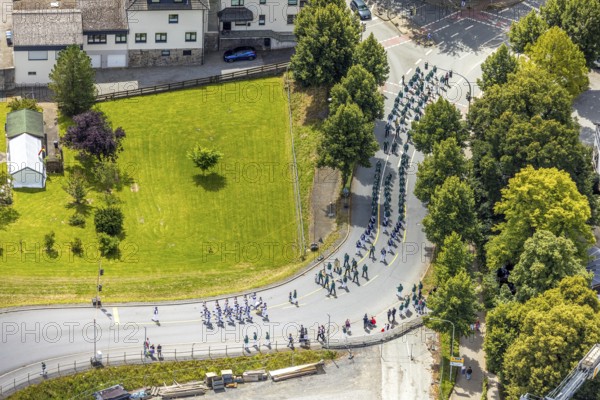 Aerial photo, shooting club street parade, St. Sebastianus Schützenbruderschaft 1766 e.V. Öventrop,