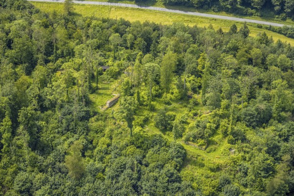 Aerial view, castle ruin resp. Remains of the Rüdenburg (also Alte Grafenburg or Alte Burg) on the