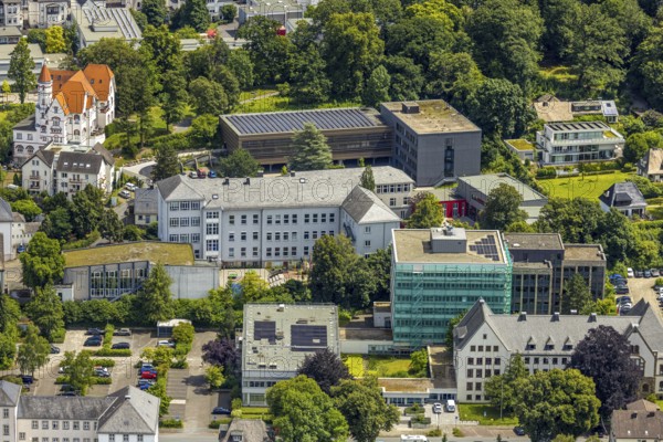 Aerial view, district house and district government, building renovation with cladding and