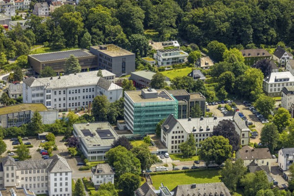 Aerial view, district house and district government, building renovation with cladding and
