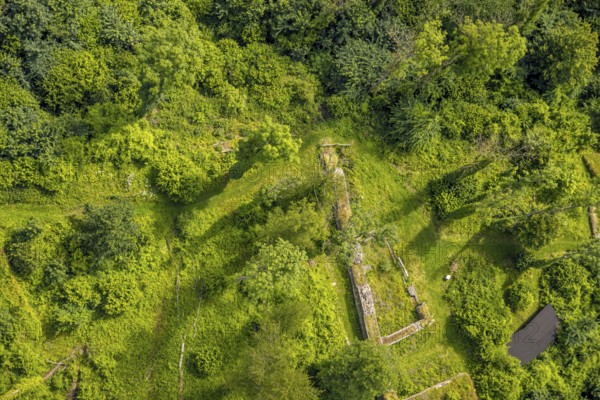 Aerial view, castle ruin resp. Remains of the Rüdenburg (also Alte Grafenburg or Alte Burg) on the