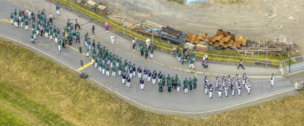 Aerial photo, shooting club street parade, St. Sebastianus Schützenbruderschaft 1766 e.V. Öventrop,