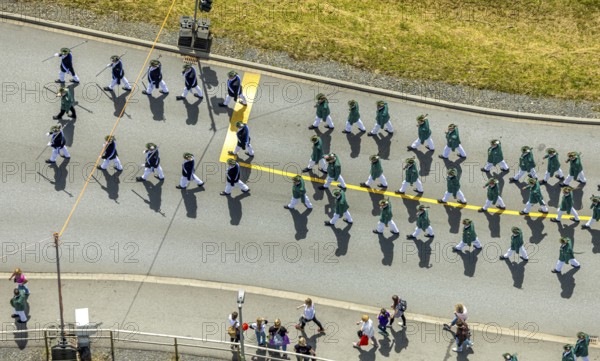 Aerial photo, shooting club street parade, St. Sebastianus Schützenbruderschaft 1766 e.V. Öventrop,