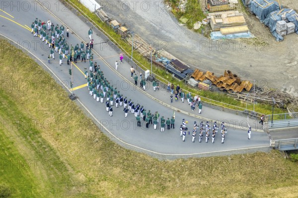 Aerial photo, shooting club street parade, St. Sebastianus Schützenbruderschaft 1766 e.V. Öventrop,